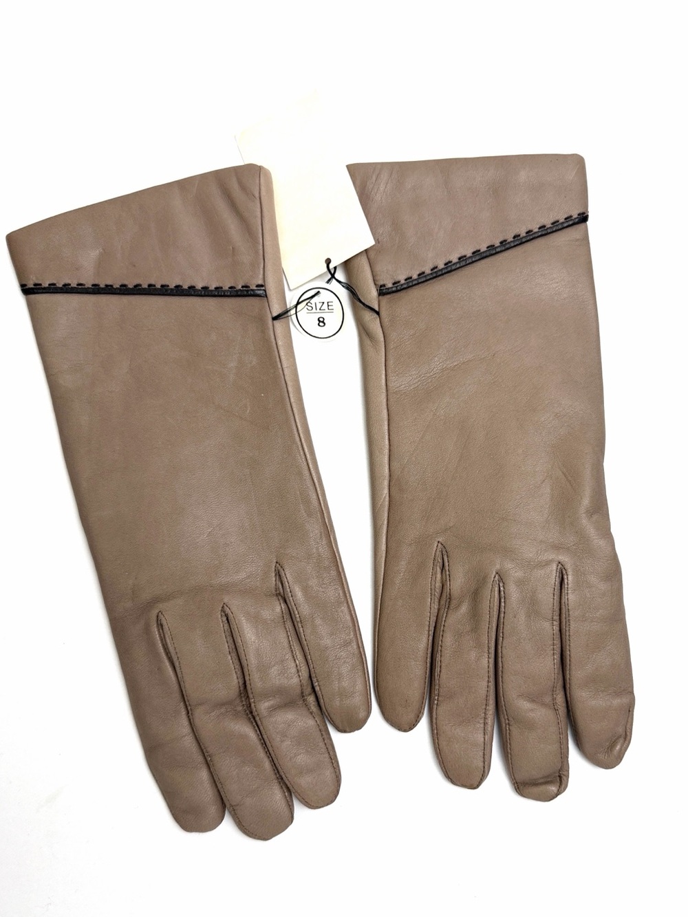 Vintage Anne Klein by Aris Taupe Leather Gloves 100% Cashmere Lined Size 8 NWT